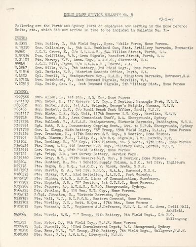 Bulletin - 'Kodak Staff Service Bulletin', No 8, 23 May 1942