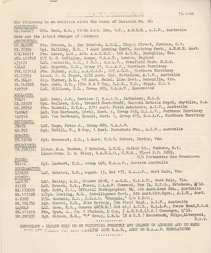 Bulletin - 'Kodak Staff Service Bulletin', No 27, 15 July 1944