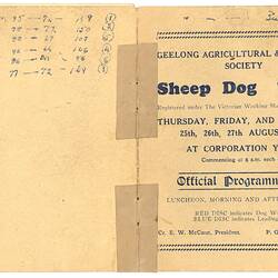 Programme - Geelong Agricultural & Pastoral Society, 'Sheep Dog Trials', 1949