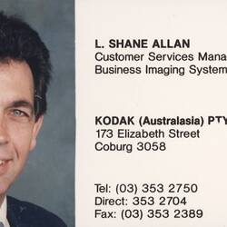 Shane Allan, Stock Control & Customer Service, Kodak Australasia Pty Ltd, 1965-2002