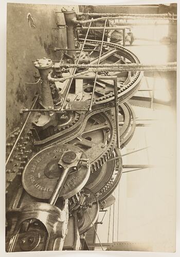 Monochrome photograph of an industrial machine.