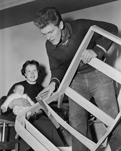 Man Constructing a Chair, Albert Park, Melbourne, Victoria, 03 Sep 1959