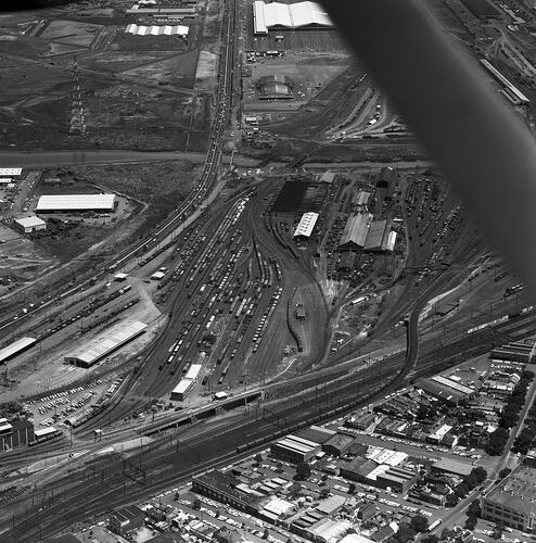 Monochrome aerial photograph of Melbourne.