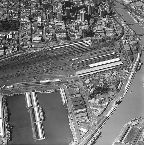 Monochrome aerial photograph of Melbourne.