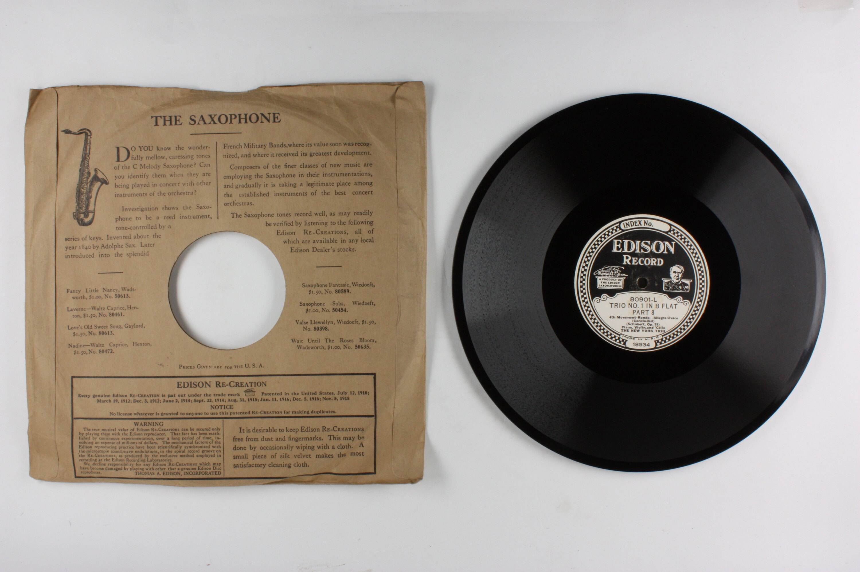 Disc Recording - Edison, Double-Sided, 'Trio No. 1 In B Flat