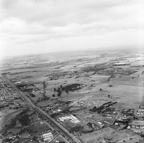 Monochrome aerial photograph of Noble Park and Dandenong.