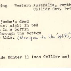 Document - Rhonda Hunter, to Dorothy Howard, Transcription of Rope Skipping Rhyme, 1955