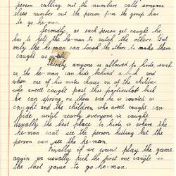 Document - Peter Downs, to Dorothy Howard, Description of Chasing Game 'Hip with the Stick', 25 Mar 1955