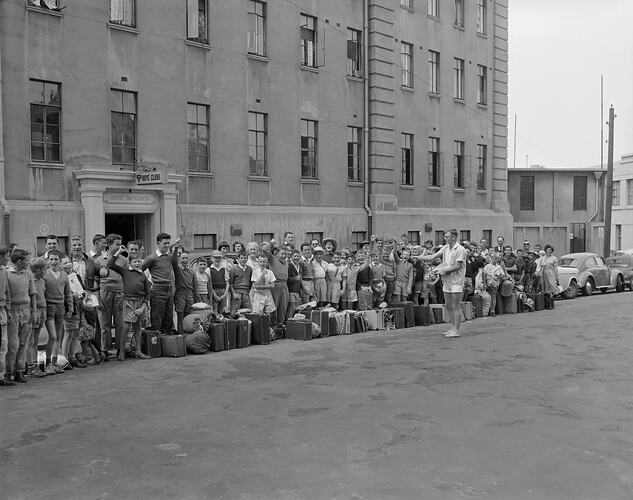 Young Men's Christian Association, Group with Luggage, Melbourne, 25 Jan 1960