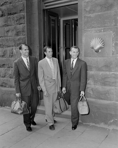 Shell Co, Three Men in Front of a Building, Melbourne, 08 Feb 1960