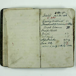 Inside pages, hand-written, of black book.