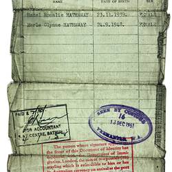 Document of Identity - Stanley Hathaway, Dept of Immigration, Commonwealth of Australia, 29 Oct 1951