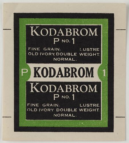 Label with black and white text and green border.