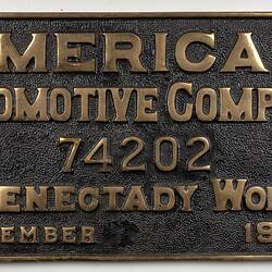 Locomotive Builders Plate - American Locomotive Co., Schenectady Works, USA, 1945