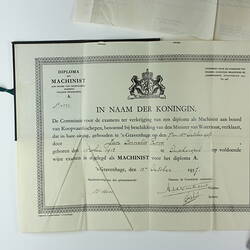 Diploma - Merchant Marine Engineer, The Hague, Netherlands, 15 Oct 1937