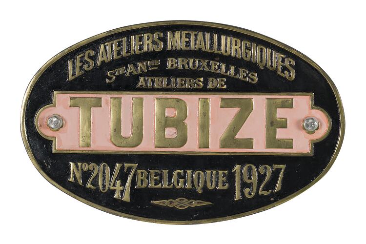 Locomotive Builders Plate - Les Ateliers Metallurgiques, Ateliers de Tubize, Belgium, 1927