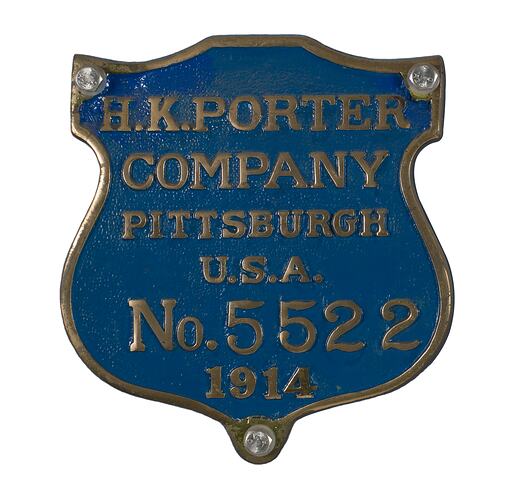 Locomotive Builders Plate - H.K. Porter Co., Pittsburg, USA, 1914