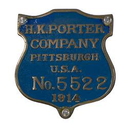 Locomotive Builders Plate - H.K. Porter Co., Pittsburgh, USA, 1914
