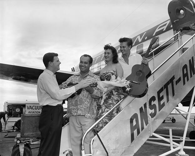 Performers on Staircase, Essendon Airport, Victoria, Oct 1958