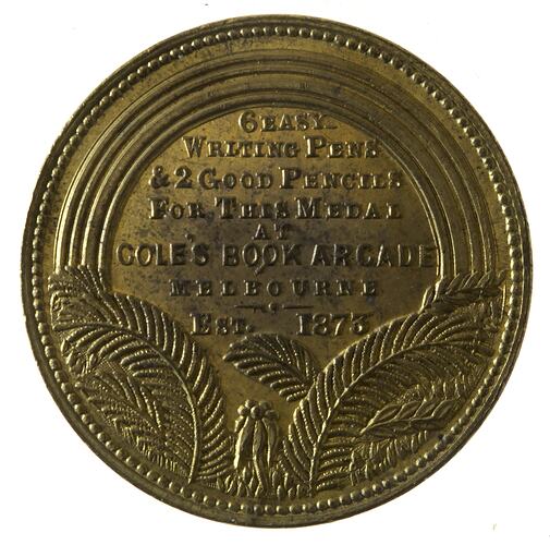 Medal - Cole's Book Arcade, 1875 AD