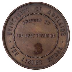 Medal - Lord Lister, University of Adelaide Prize, c. 1912 AD