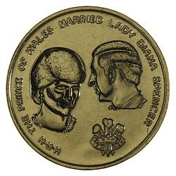 Medal - Royal Wedding, The Prince of Wales & Lady Diana Spencer, M.R. Roberts Ltd, New South Wales, Australia, 1981