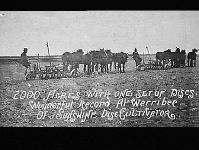 2000 ACRES WITH ONE SET OF DISCS. WONDERFUL RECORD AT WERRIBEE OF A SUNSHINE DISC CULTIVATOR