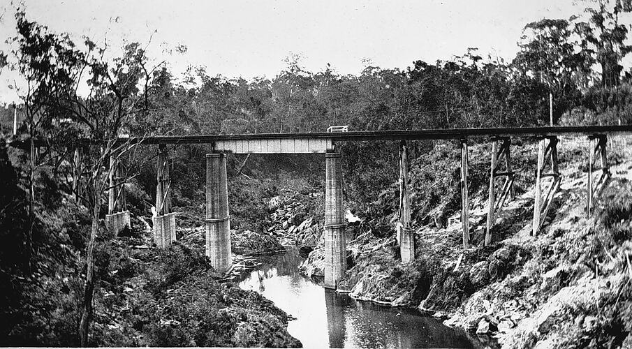 Bridge over the Nowa Nowa River, circa 1930.