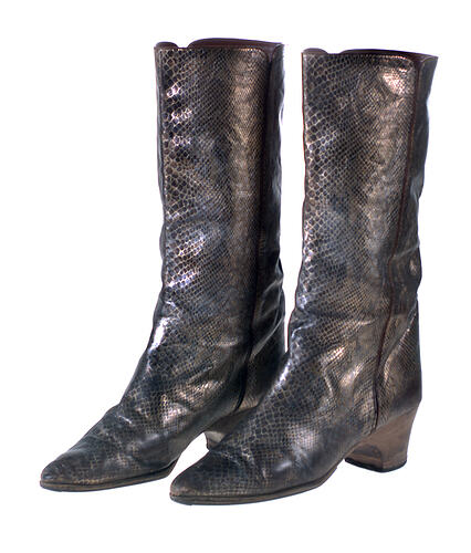 Pair of Boots - Leather with Snakeskin Print