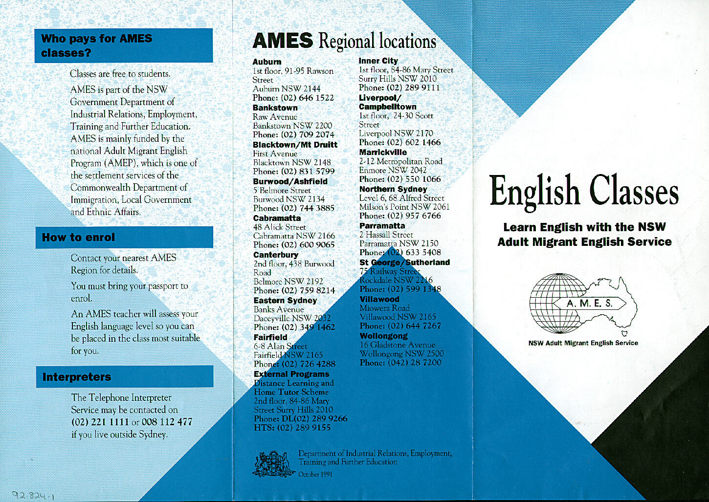 Leaflet - English Classes, A.M.E.S., 1991