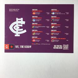 Fixture Card - AFL Women's (AFLW) Competition Carlton Team, Princes Park Matches, Carlton, 2 Sep 2023
