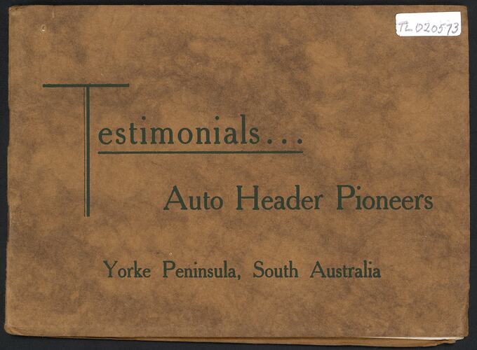 Pocket sized booklet. Cover is brown mock-leather texture. Stapled. Black printed text.