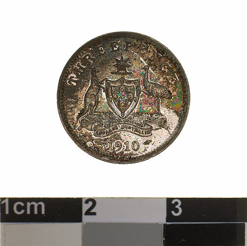 Specimen Coin - Threepence, Australia, 1910, photographed by Museums Victoria