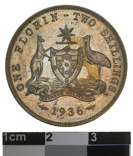 Proof Coin - Florin (2 Shillings), Australia, 1936, photographed by Museums Victoria