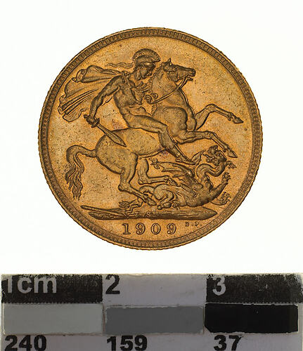 Coin - Sovereign, Australia, 1909, photographed by Museums Victoria