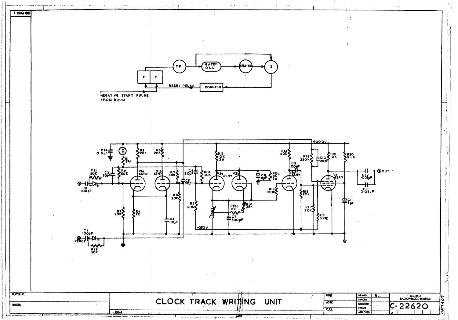Schematic Diagram - CSIRAC Computer, 'Clock Track Writing Unit', C22620 ...