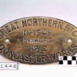 Locomotive Builders Plate - Great Northern Railway, Doncaster Works, England, 1912