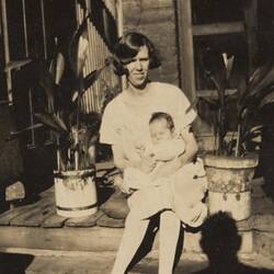 Digital Photograph - Mother sitting with Baby on Front Porch Steps, South Melbourne, circa 1930