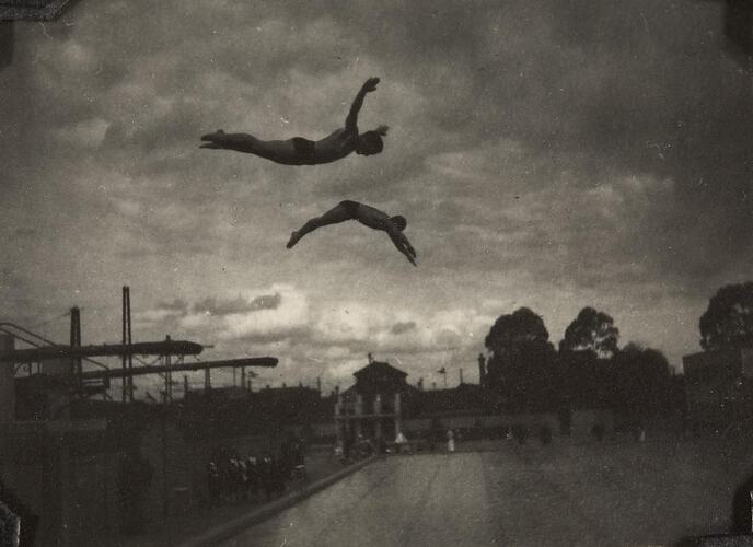 Digital Photograph - Boys Diving at the Olympic Pool, 1939