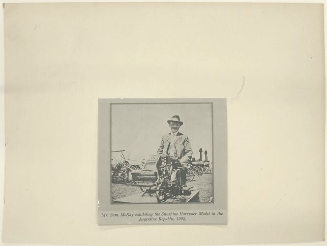 Photograph - Sam McKay with Sunshine Harvester Model, Argentina, 1902