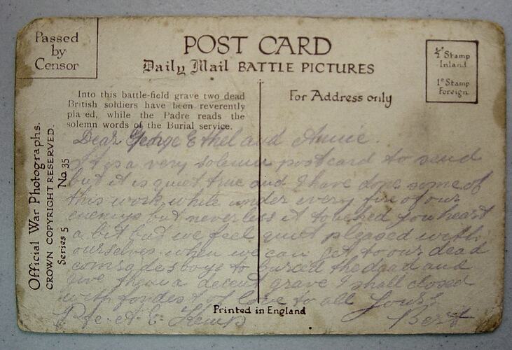 Postcard - The Burial of Two British Soldiers on the Battlefield