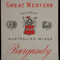 Wine Label - Great Western Winery, Burgundy, 1905-1918