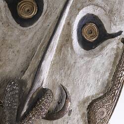 Stool, Papua New Guinea (detail of eyes and nose on diagonal)
