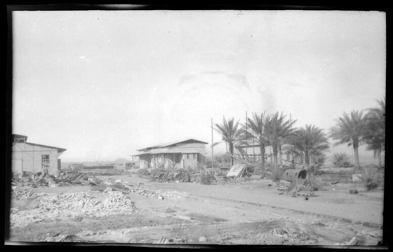 Damaged railway buildings.