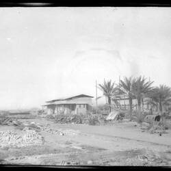 Damaged railway buildings.