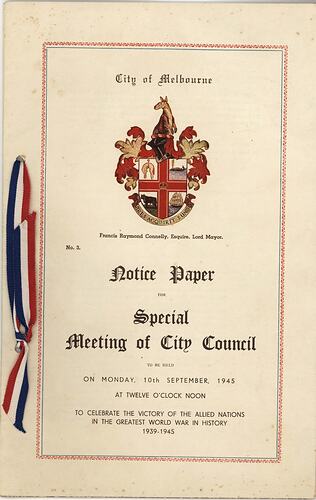 Minutes - Special Meeting of City Council, City of Melbourne, 10 Sept 1945