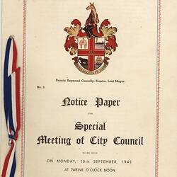 Summons - Special Meeting of City Council, City of Melbourne, 10 Sept 1945