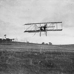 Negative - Take Off of Duigan Biplane at Spring Plains, Mia Mia, Victoria, 1910-1911
