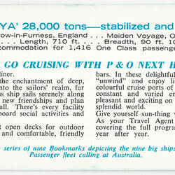 Bookmark issued by P & O Lines, 1968.