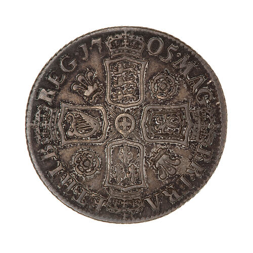 Coin - 1 Shilling, Queen Anne, England, Great Britain, 1705 (Reverse)
